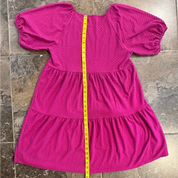 J Crew Factory Clip-Dot Mini Tier Dress. Color Fuchsia. Size Medium - Picture 2 of 5